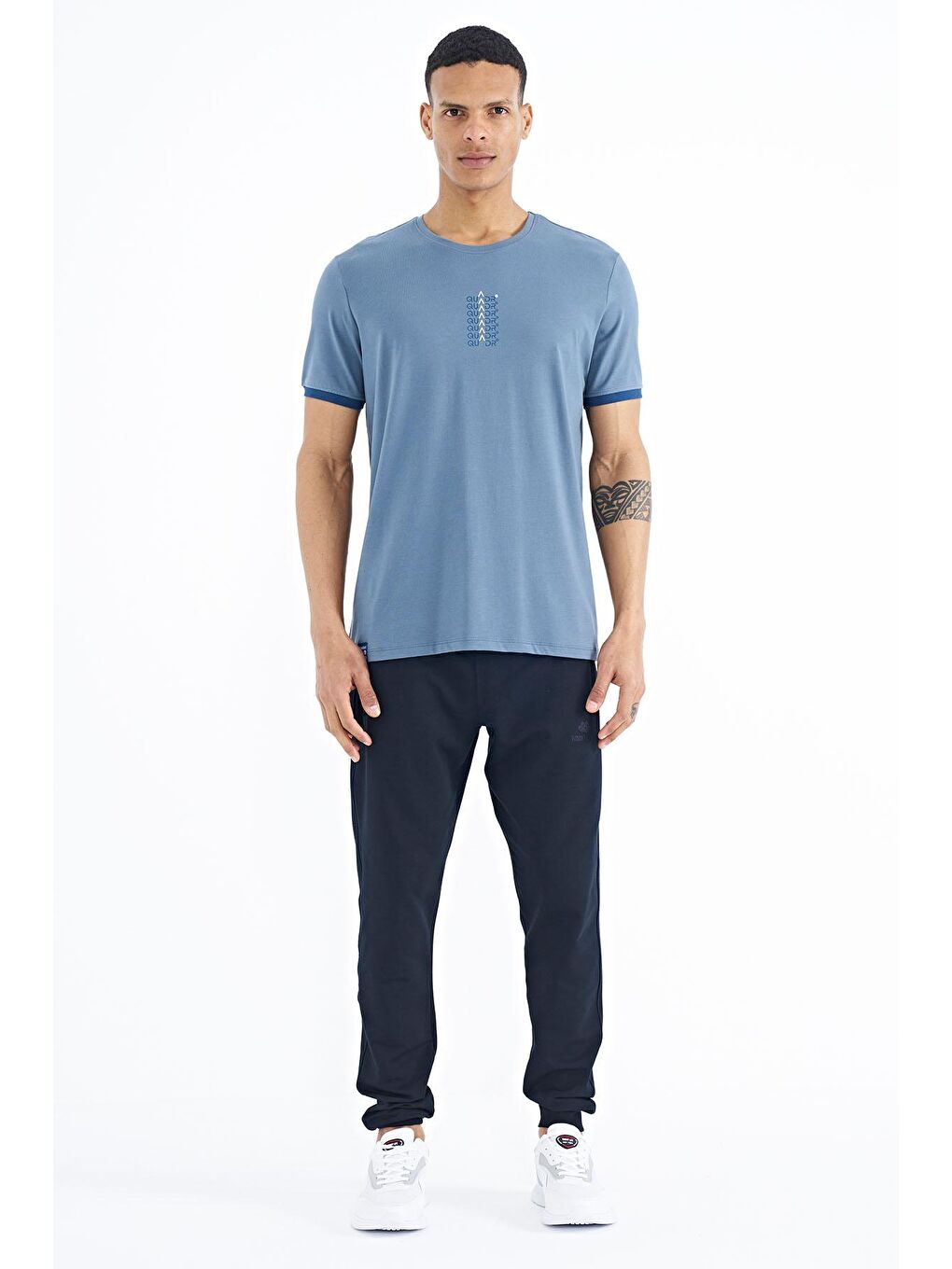 Petrol Yazı Baskılı O Yaka Standart Kalıp Erkek Tişört - 88169-1