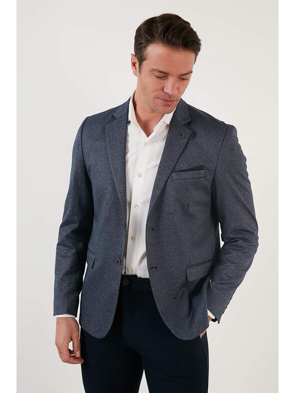 Lacivert Regular Fit 6 Drop Tek Yırtmaçlı Blazer Ceket 216FASERA-2