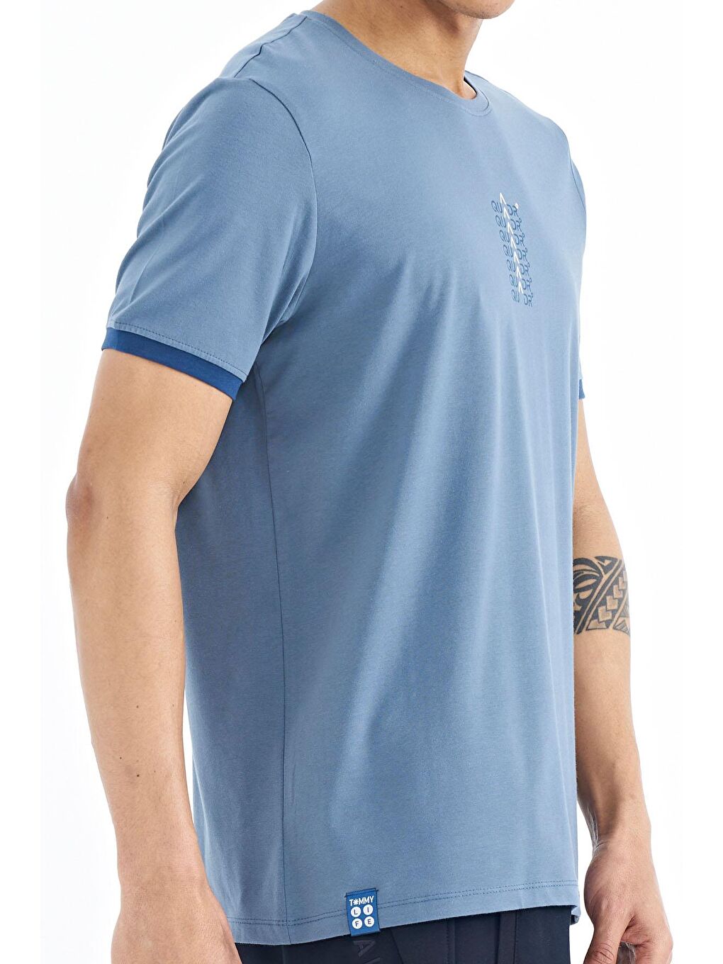 Petrol Yazı Baskılı O Yaka Standart Kalıp Erkek Tişört - 88169-2