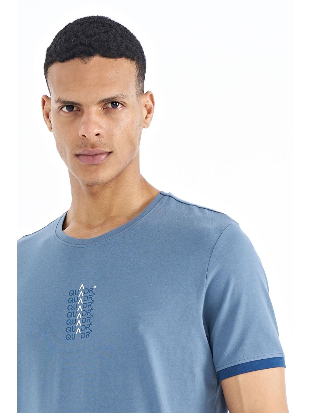 Petrol Yazı Baskılı O Yaka Standart Kalıp Erkek Tişört - 88169-3