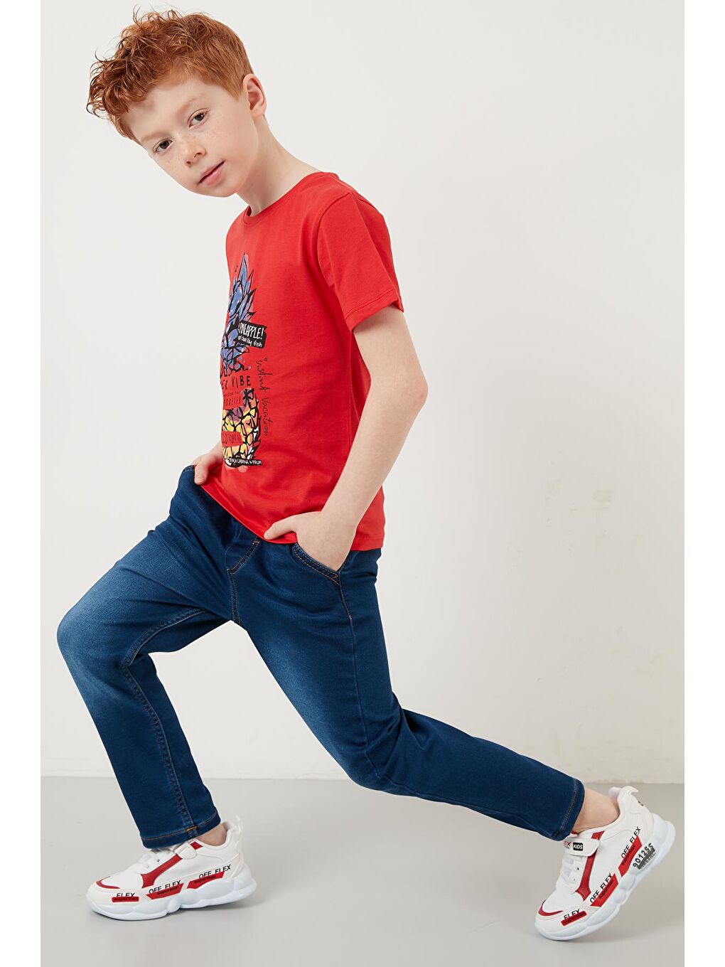 Kırmızı Baskılı Bisiklet Yaka % 100 Pamuk T Shirt 59280200-1