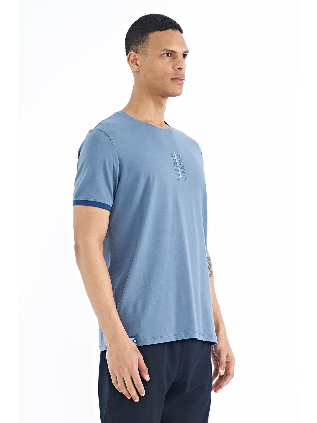 Petrol Yazı Baskılı O Yaka Standart Kalıp Erkek Tişört - 88169-4