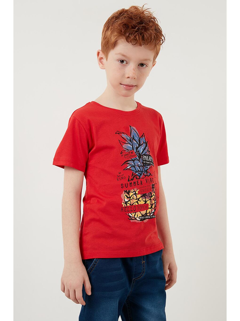 Kırmızı Baskılı Bisiklet Yaka % 100 Pamuk T Shirt 59280200-3