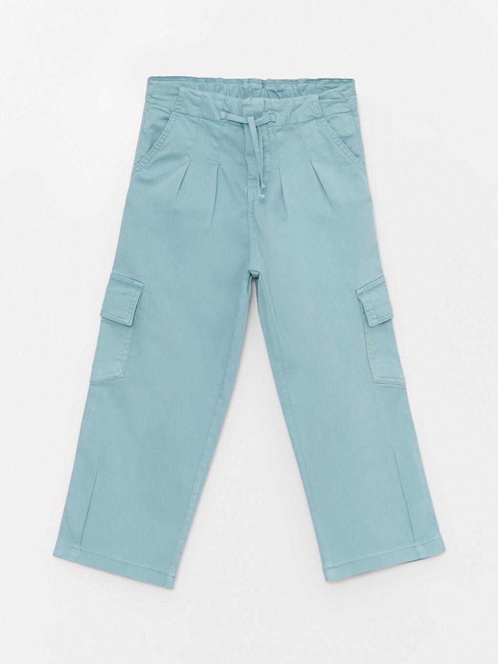 Yeşil Kız Çocuk Pileli Kargo Cepli Jean Denim Pantolon