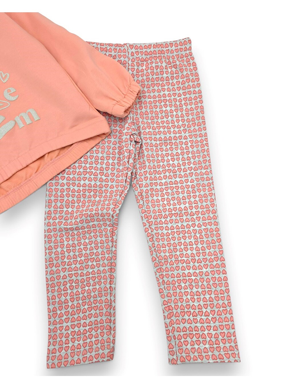 Pembe Kız Çocuk Kalp Baskılı Alt Üst Taytlı Takım-5