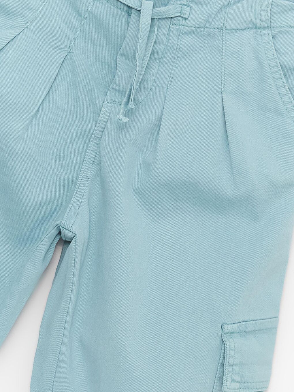 Yeşil Kız Çocuk Pileli Kargo Cepli Jean Denim Pantolon-1