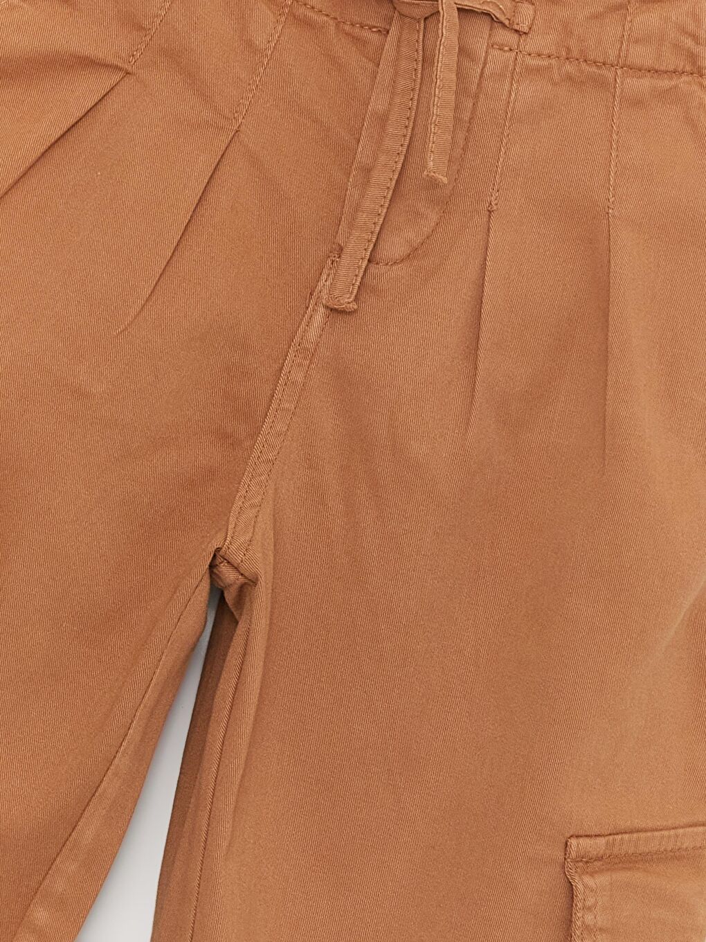 Kahverengi Kız Çocuk Pileli Kargo Cepli Jean Denim Pantolon-1