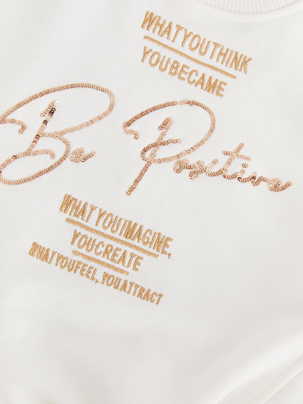 Ekru Kız Çocuk Beli Lastikli Baskılı Be Positive SweatShirt-2