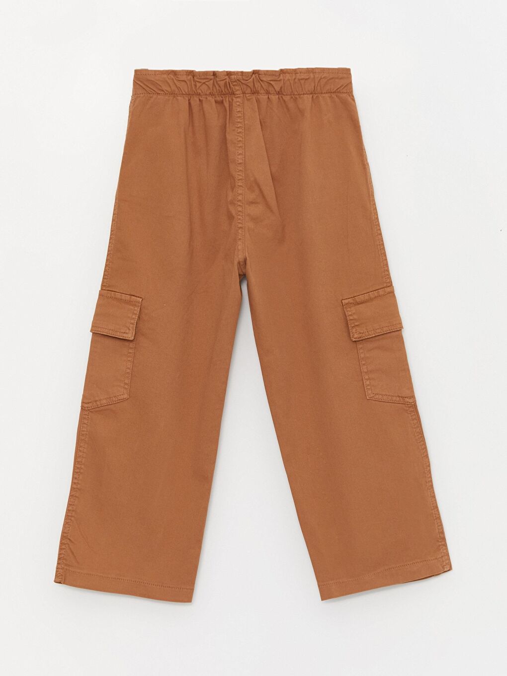 Kahverengi Kız Çocuk Pileli Kargo Cepli Jean Denim Pantolon-2