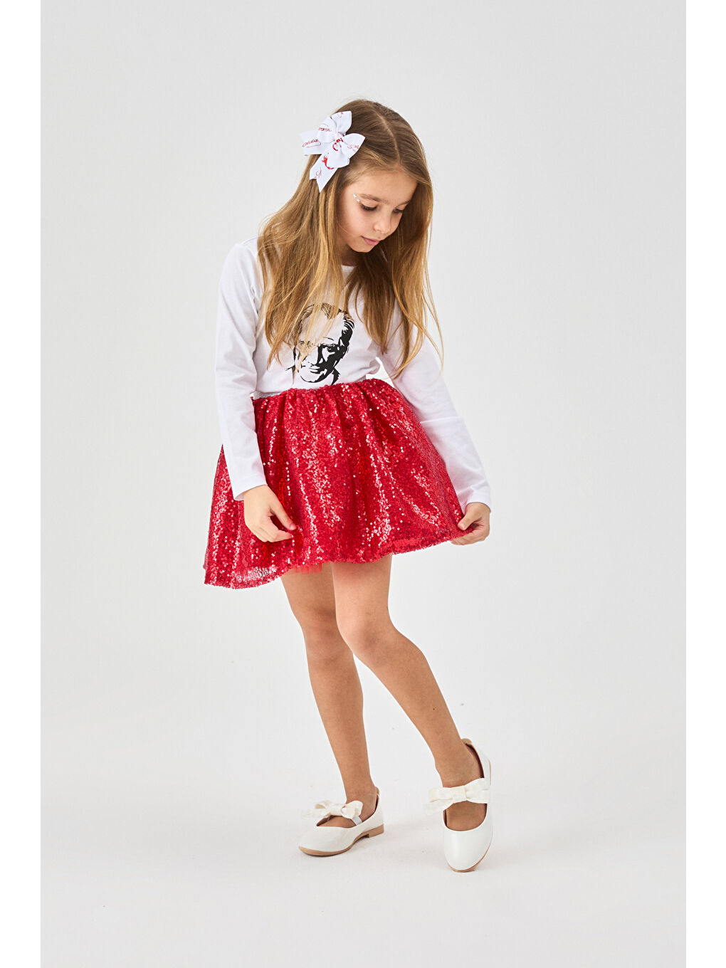 Yeşil Mint Üzeri Pullu Kız Çocuk Etek - Gracie-3