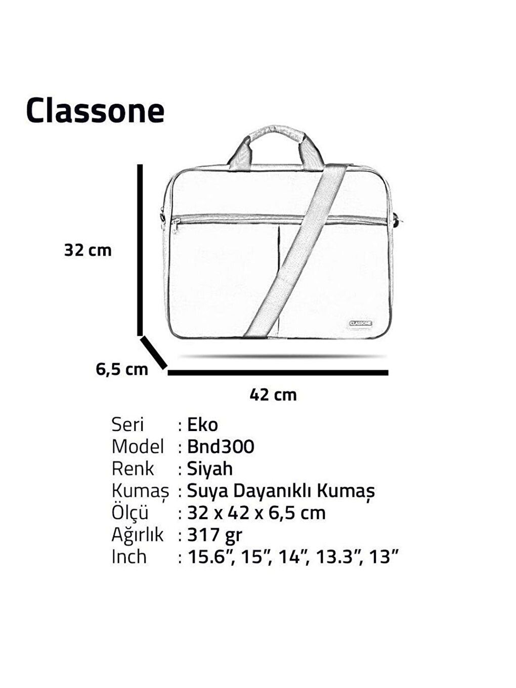 Classone Siyah BND300 15.6 Notebook El Çantası Unisex - 4