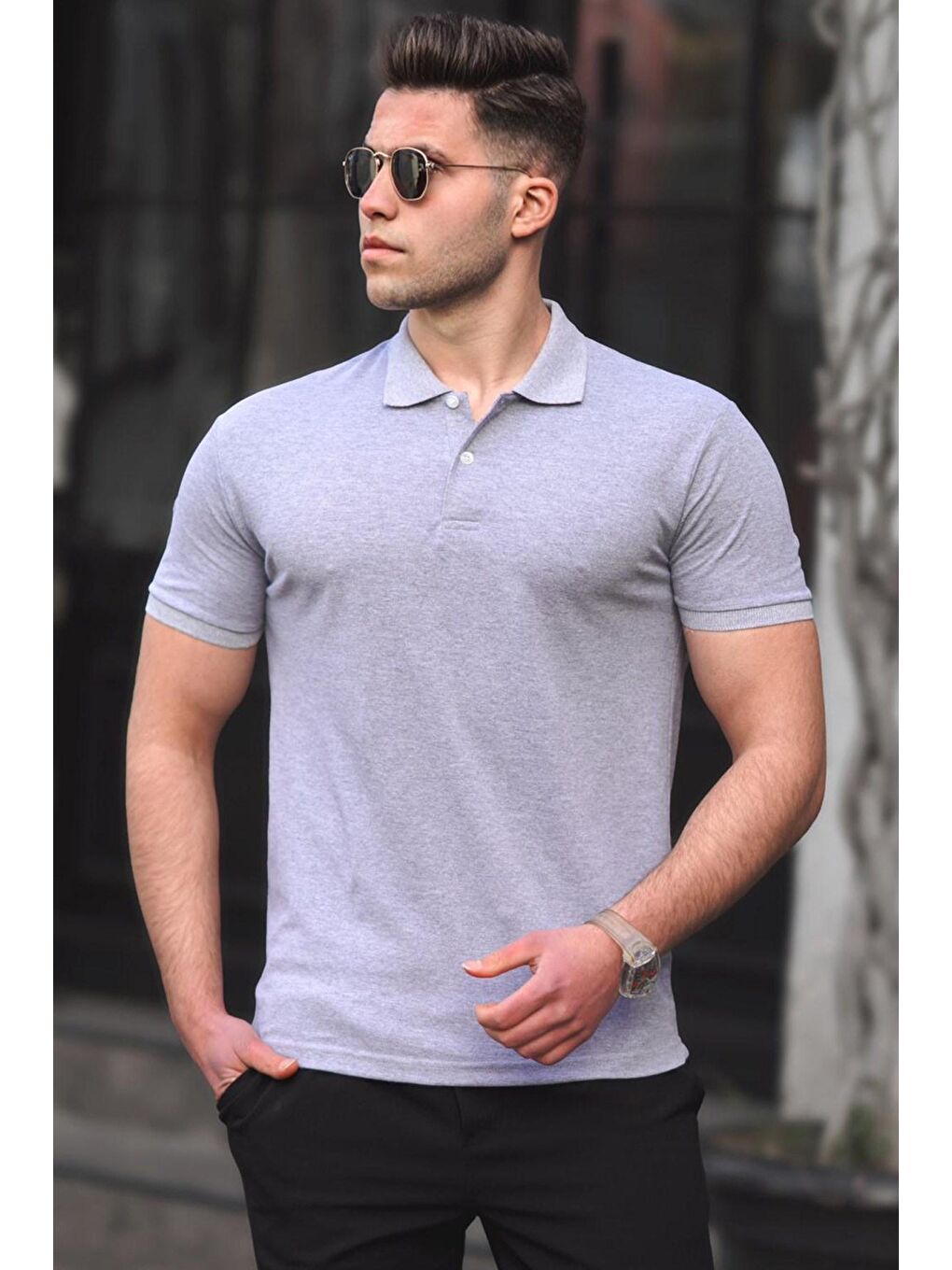 Madmext Gri Basic Polo Yaka Erkek Tişört 5101