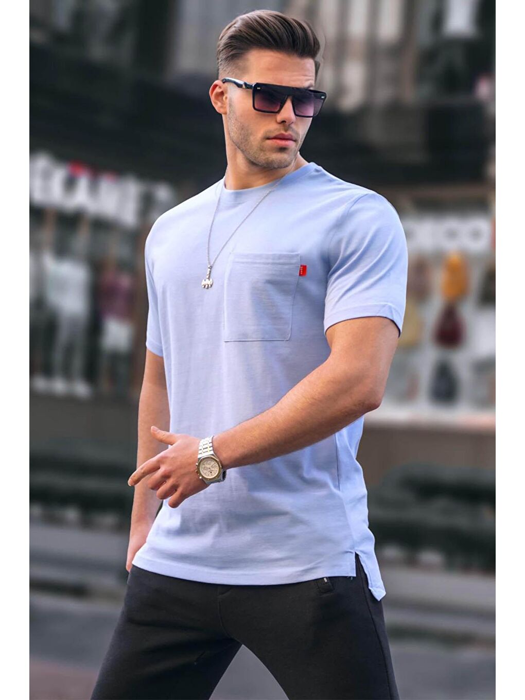 Mavi Cepli Basic Erkek Tişört 6078