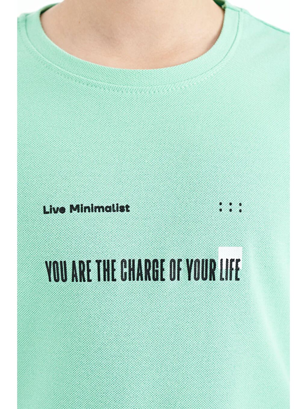 TOMMYLIFE Su Yeşili Baskı Detaylı O Yaka Standart Kalıp Erkek  Çocuk T-Shirt - 11117 - 1