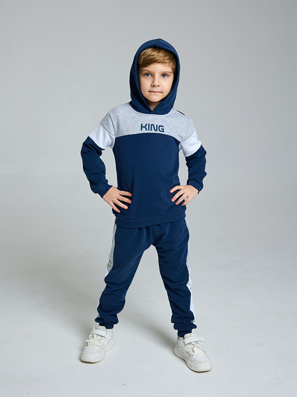 Lacivert Kapüşonlu Erkek Bebek Sweatshirt ve Eşofman Alt 2 li Takım