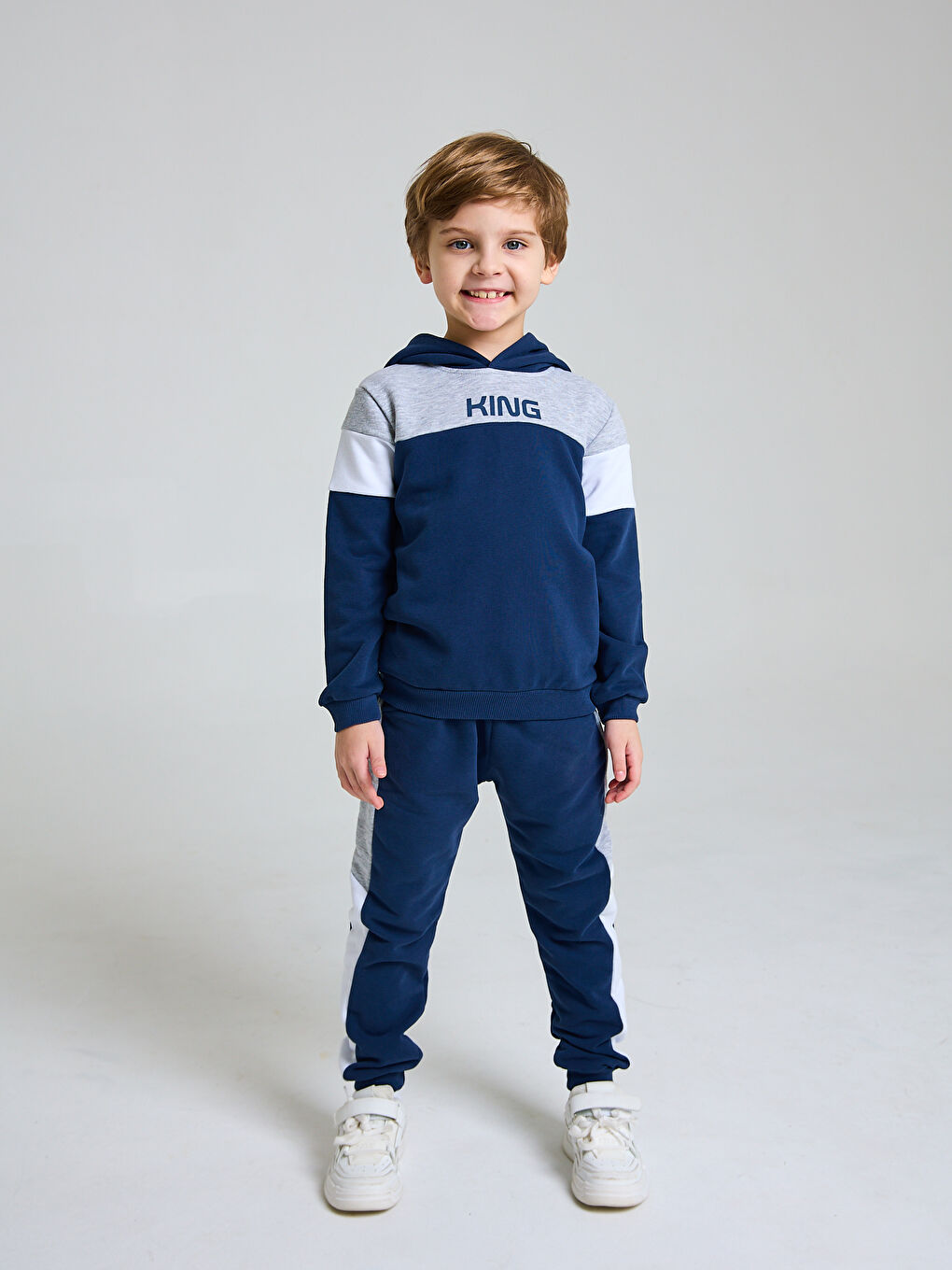 Lacivert Kapüşonlu Erkek Bebek Sweatshirt ve Eşofman Alt 2 li Takım-1