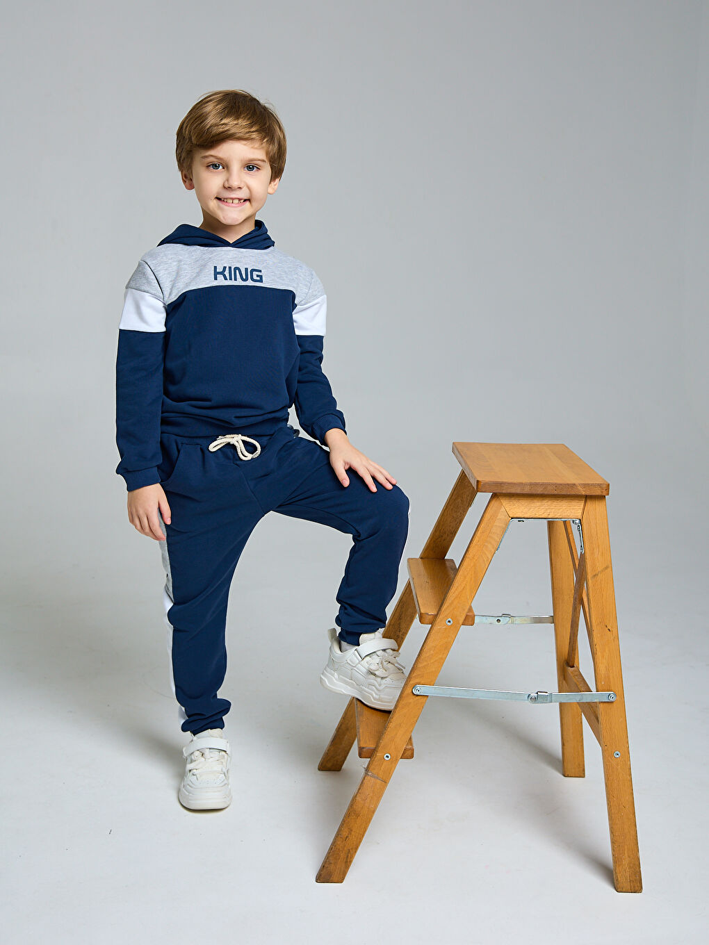 Lacivert Kapüşonlu Erkek Bebek Sweatshirt ve Eşofman Alt 2 li Takım-7