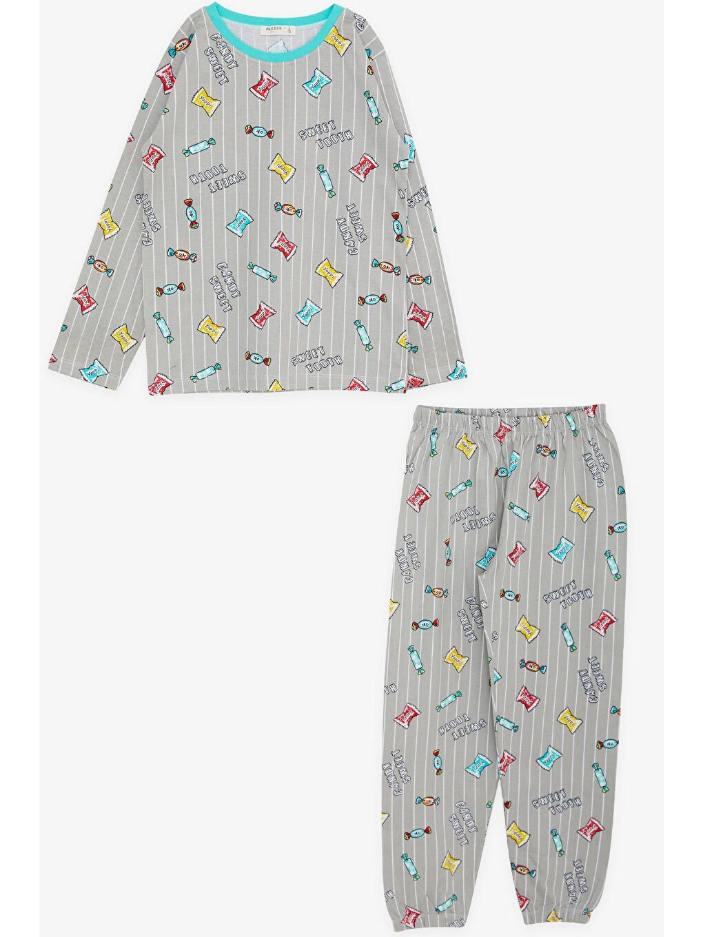 Kız Çocuk Pijama Takımı Renkli Şeker Desenli Gri (4 Yaş)