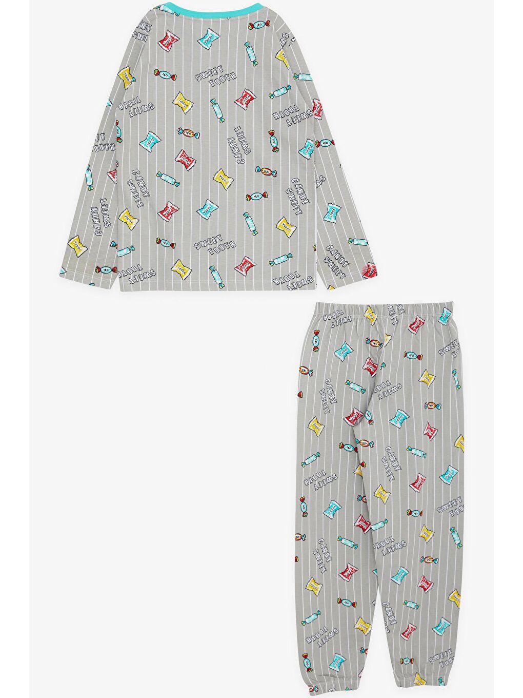 Kız Çocuk Pijama Takımı Renkli Şeker Desenli Gri (4 Yaş)-1