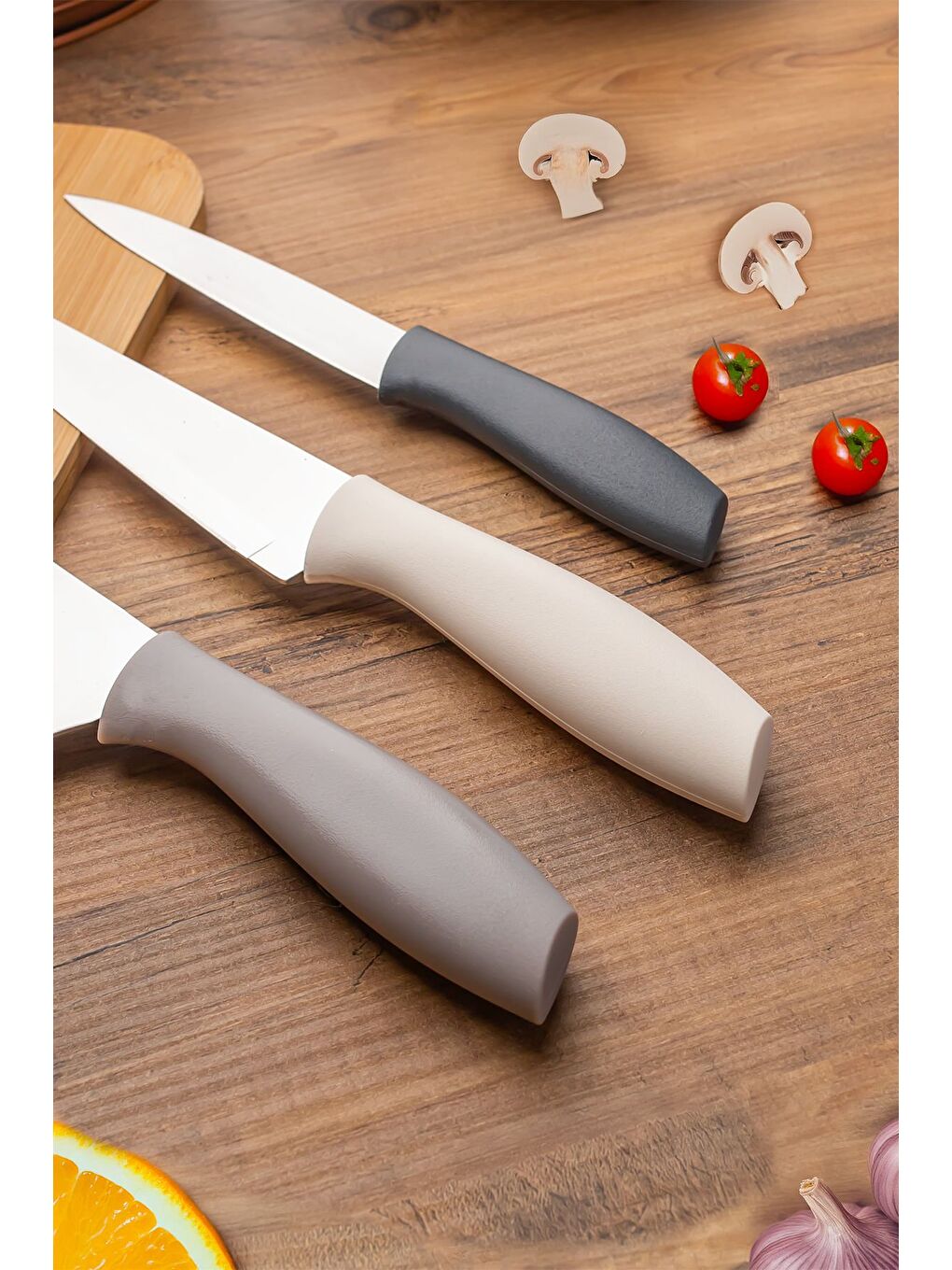 Gri 3156 - 3'lü Bıçak Seti Meyve, Et Doğrama Bıçağı Şef Bıçakları Kaliteli Sağlam Bıçaklar 28 x 27.5 x 2-2