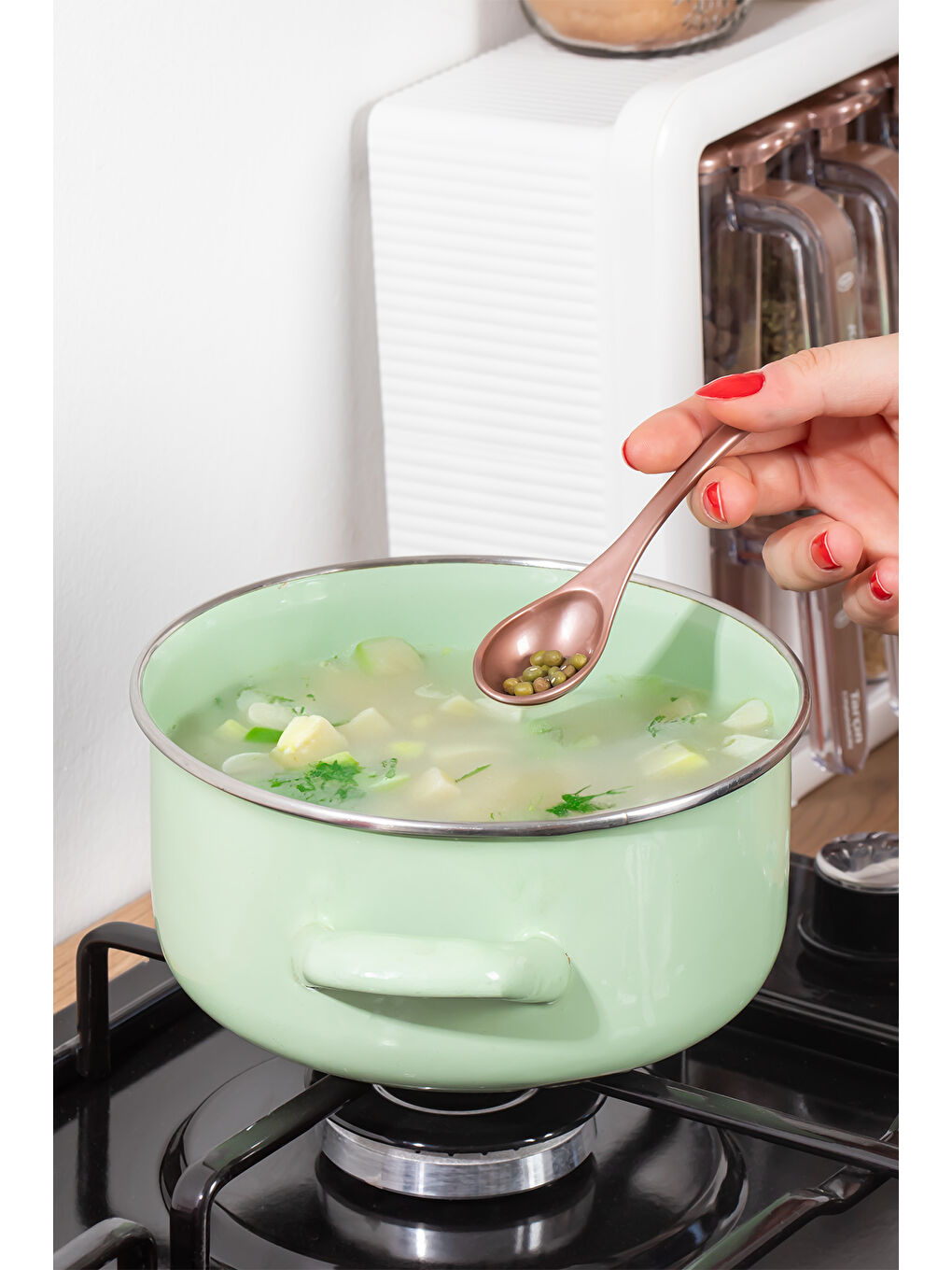 Beyaz 1119 12li Standlı Etiketli Kendinden Yapışkanlı Kaşıklı Kapaklı Baharatlık Saklama Kabı Seti-1