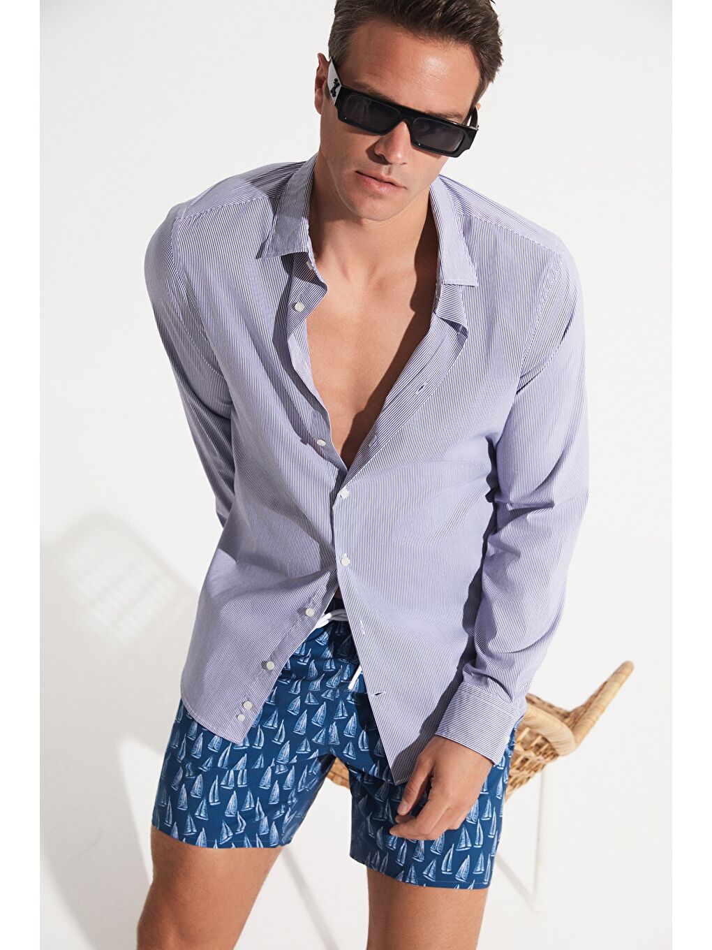 Lacivert Erkek Regular Fit Desenli Deniz Şortu-3