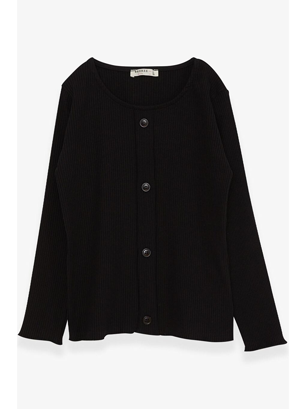 Kız Çocuk Uzun Kollu Tişört Düğme Aksesuarlı Siyah (8-14 Yaş)