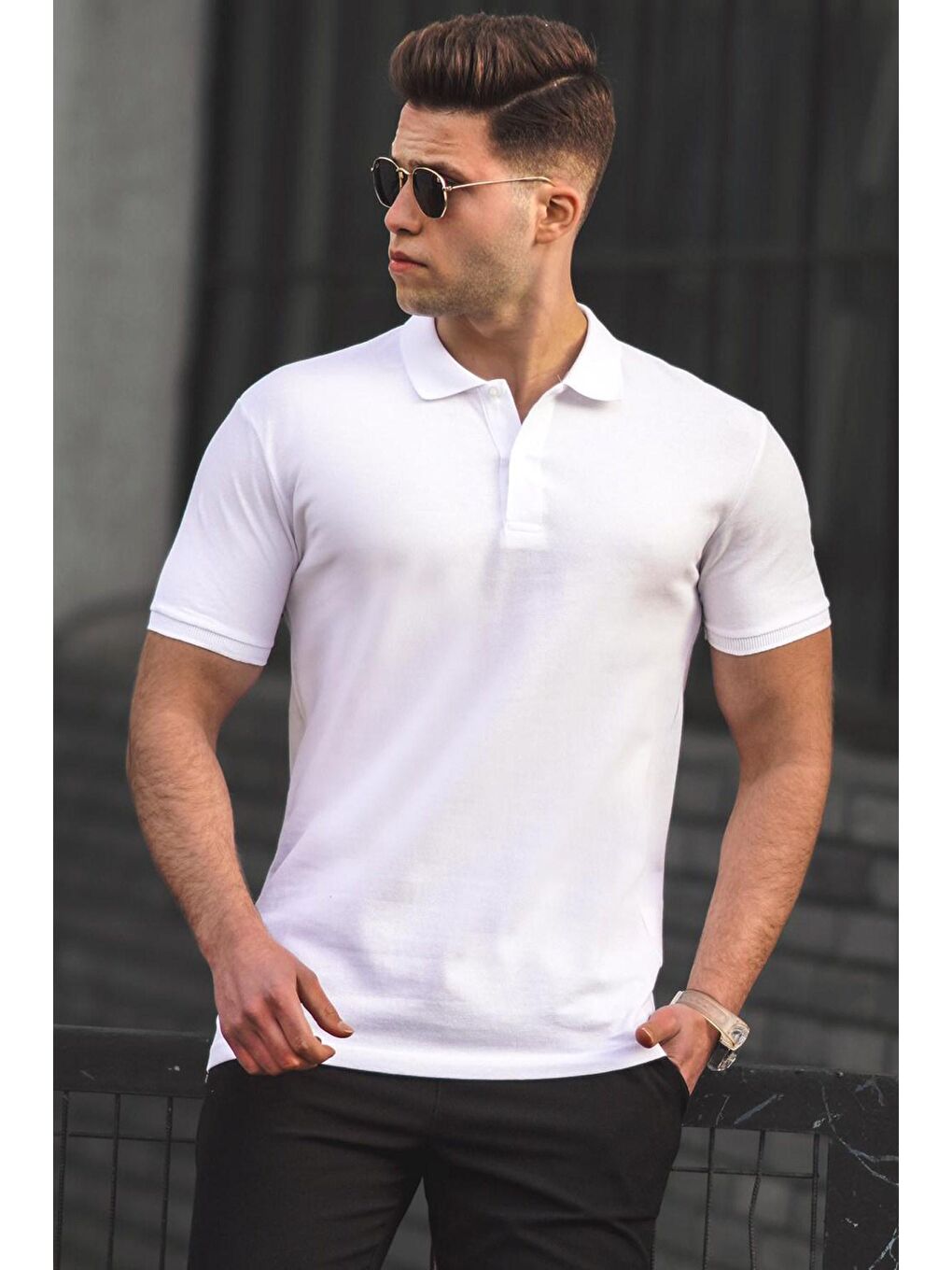 Beyaz Basic Polo Yaka Erkek Tişört 5101