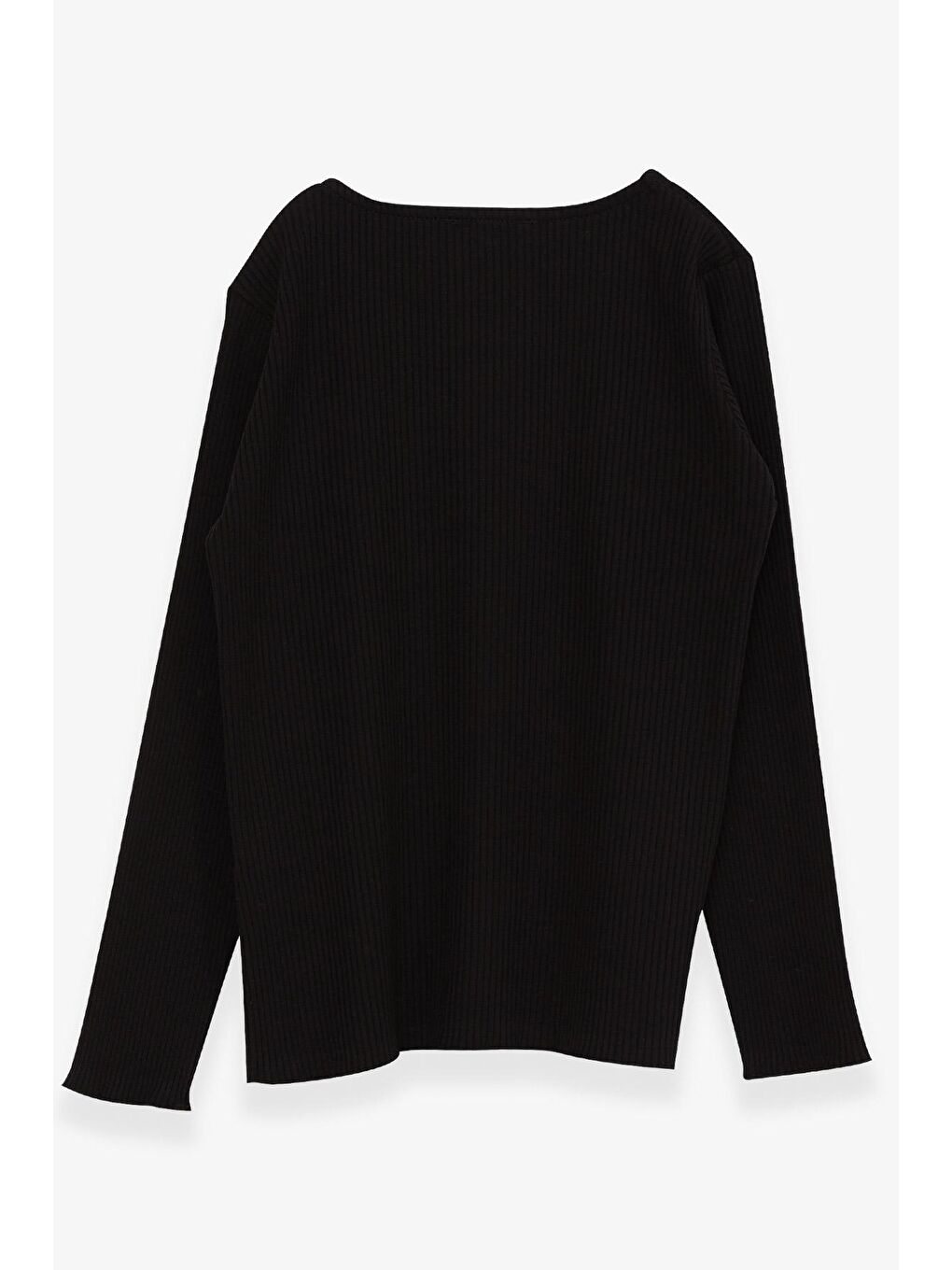 Kız Çocuk Uzun Kollu Tişört Düğme Aksesuarlı Siyah (8-14 Yaş)-1