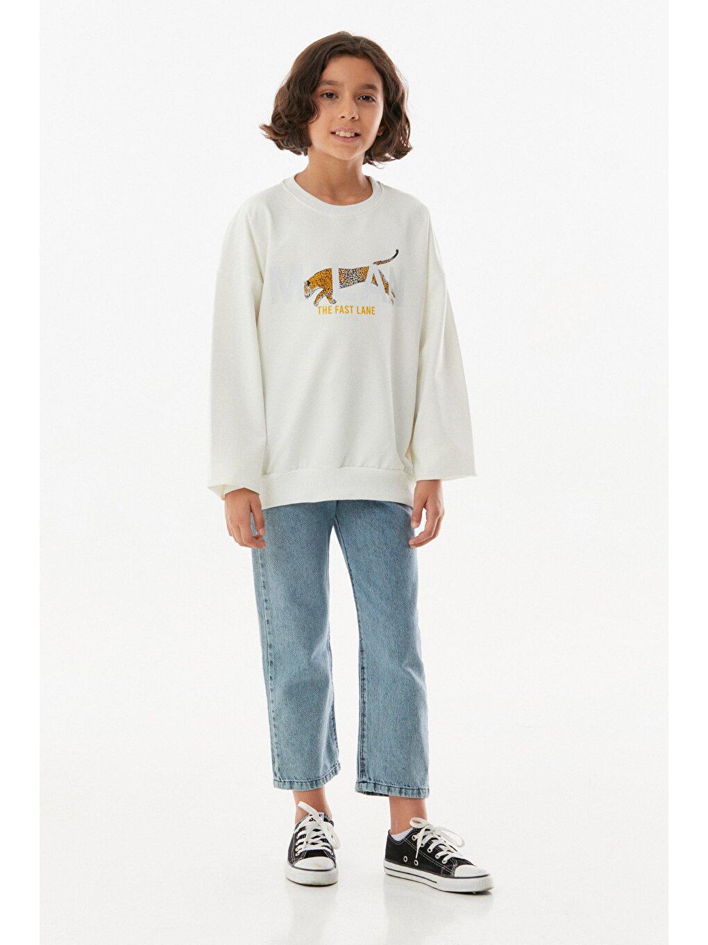 Ekru Baskılı Bisiklet Yaka Unisex Sweatshirt-2