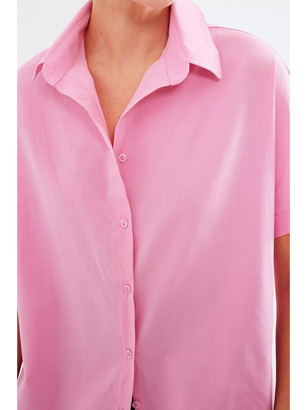20120 Oversize Kısa Kollu Gömlek - Pembe-4