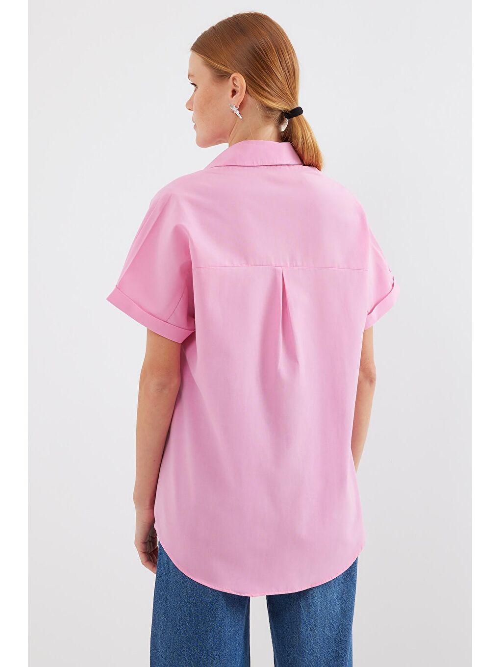 20120 Oversize Kısa Kollu Gömlek - Pembe-5