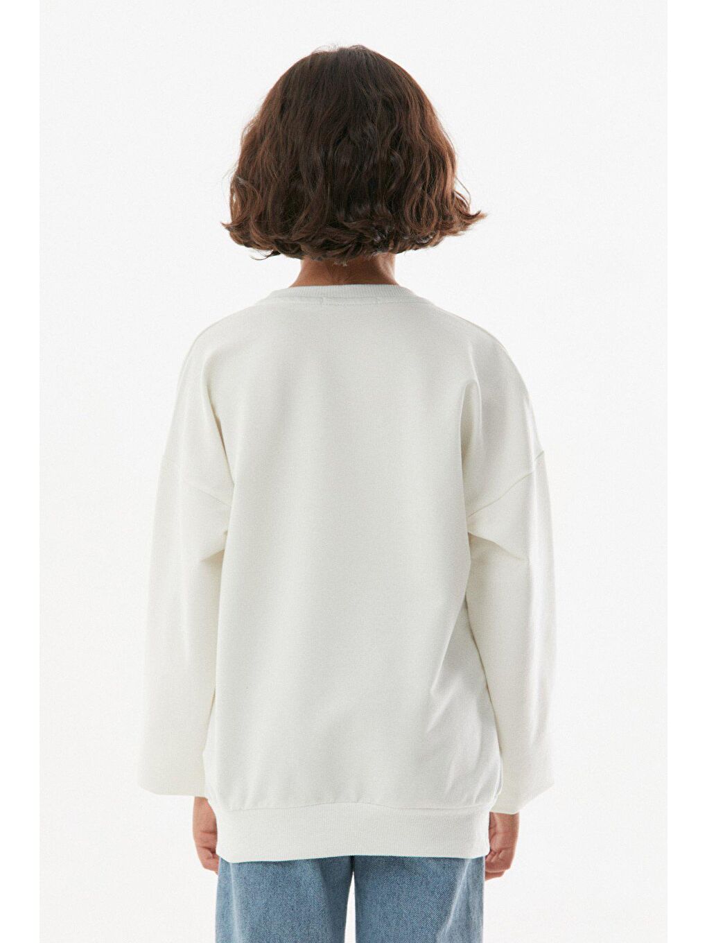 Ekru Baskılı Bisiklet Yaka Unisex Sweatshirt-4