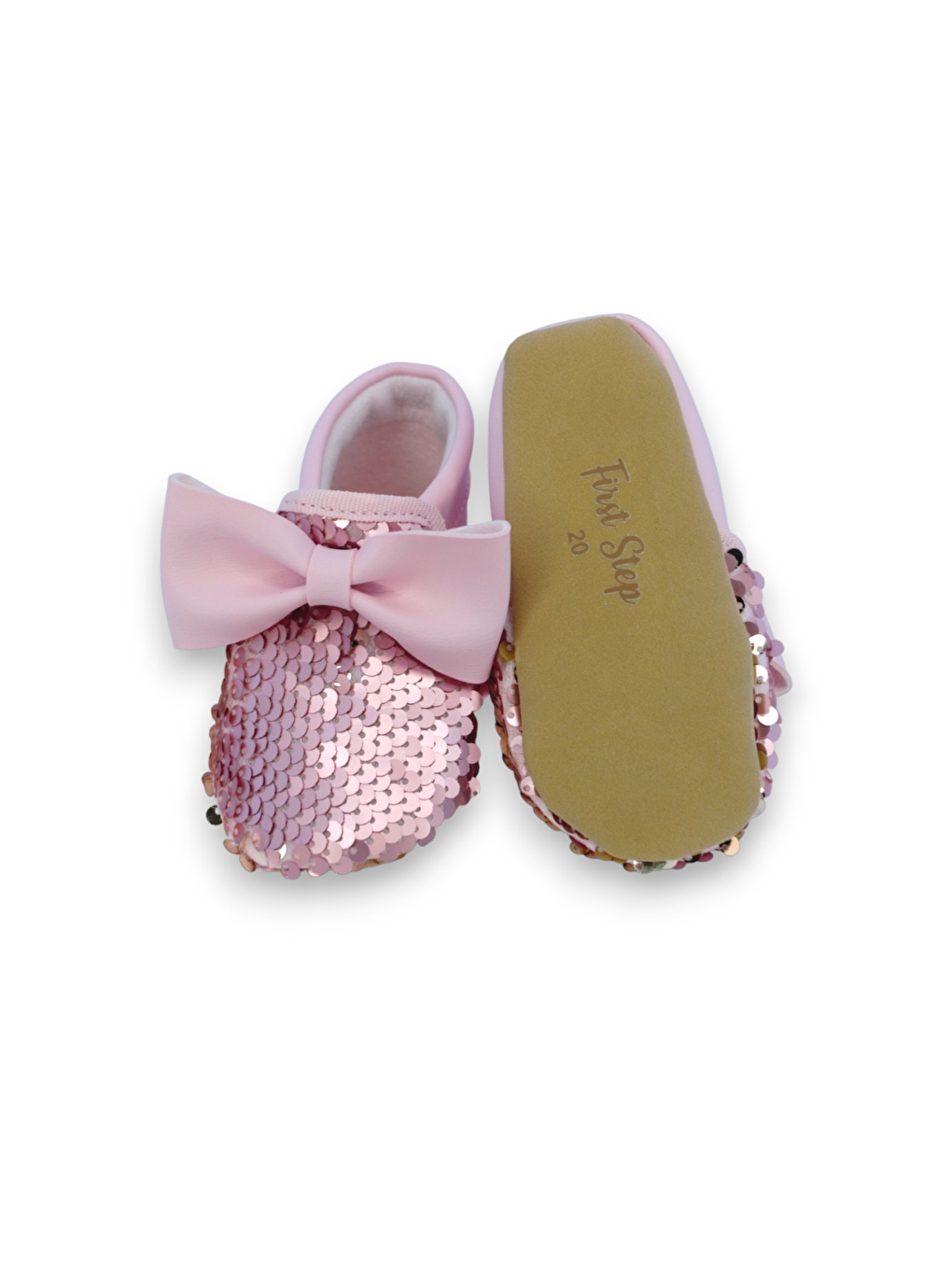 First Step Pembe Gold Pul Payetli Fiyonklu Kız Bebek Babet Patik G-2366 - 3