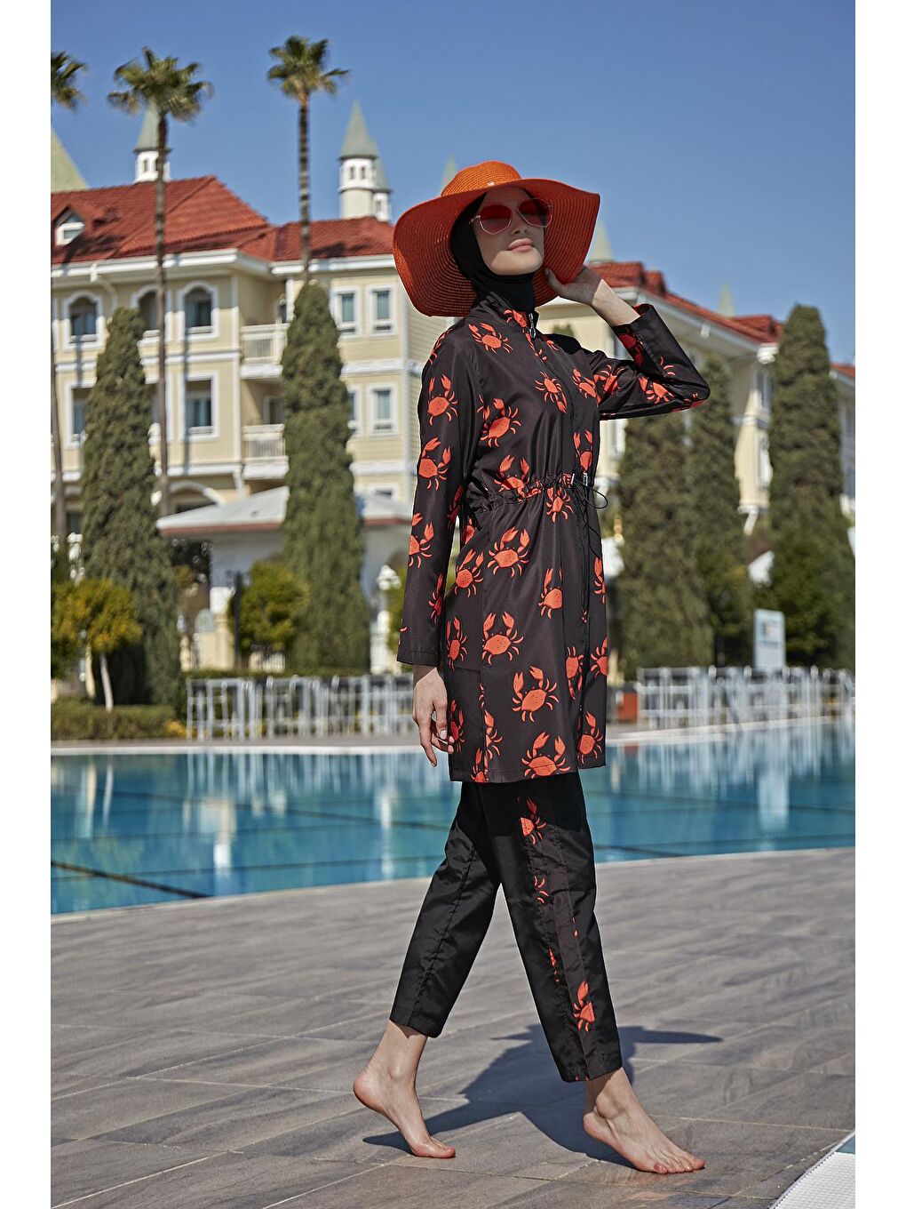 Siyah Parasut Tam Kapalı Tesettür Mayo R080 Yengeç-1