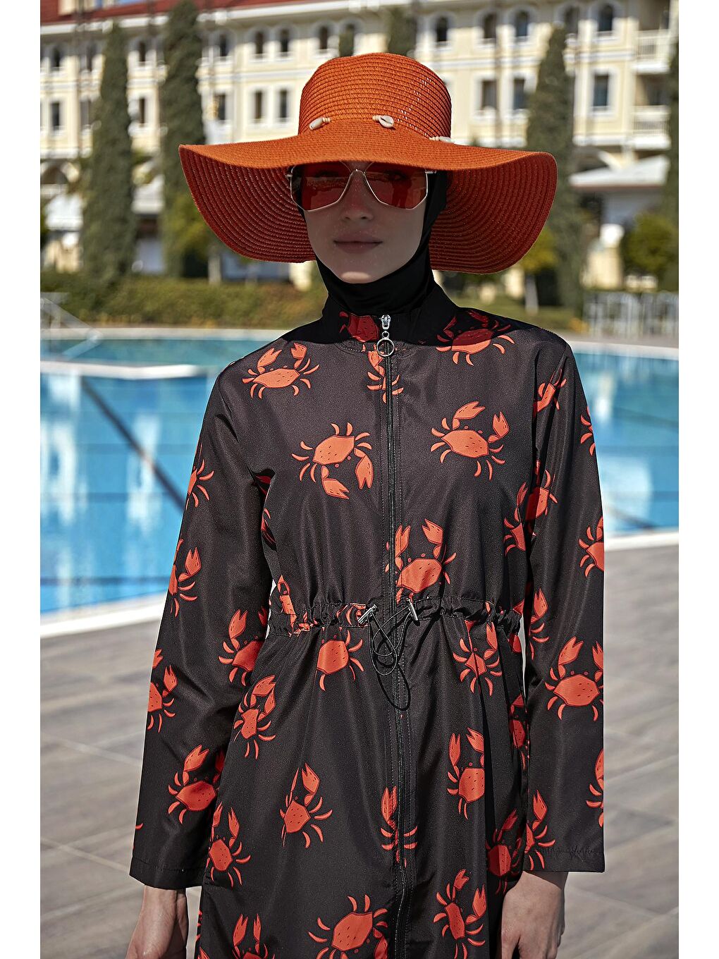 Siyah Parasut Tam Kapalı Tesettür Mayo R080 Yengeç-3