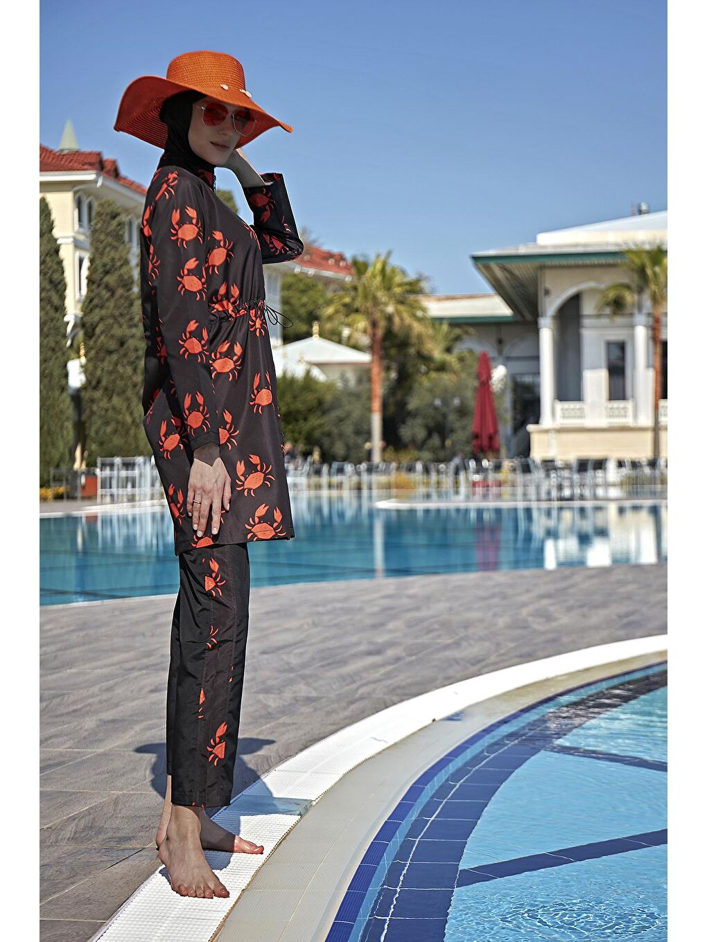 Siyah Parasut Tam Kapalı Tesettür Mayo R080 Yengeç-5