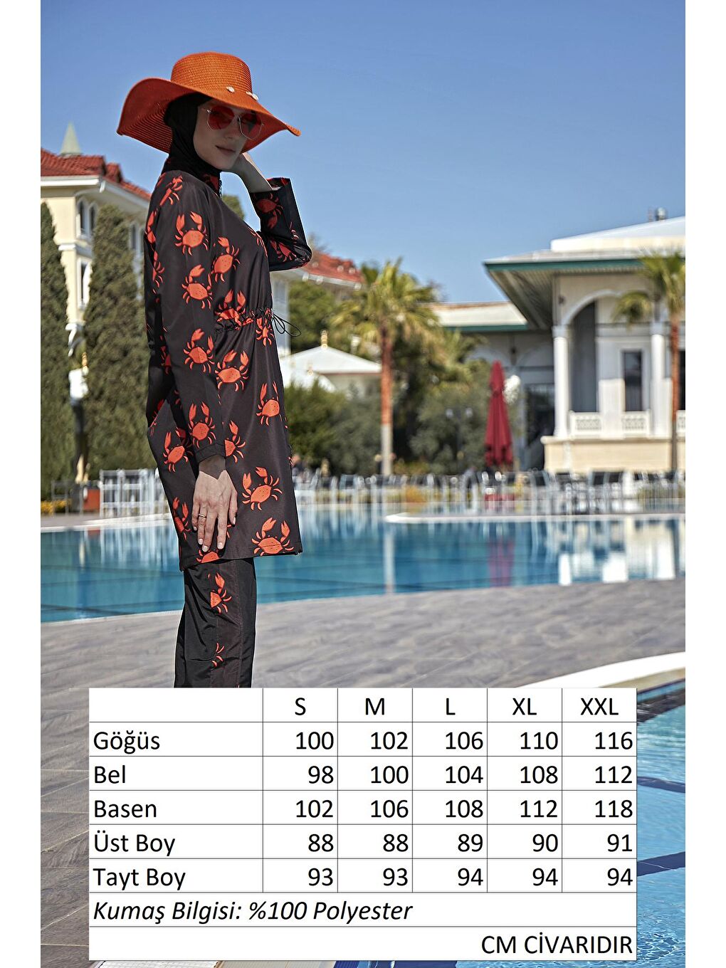 Siyah Parasut Tam Kapalı Tesettür Mayo R080 Yengeç-6