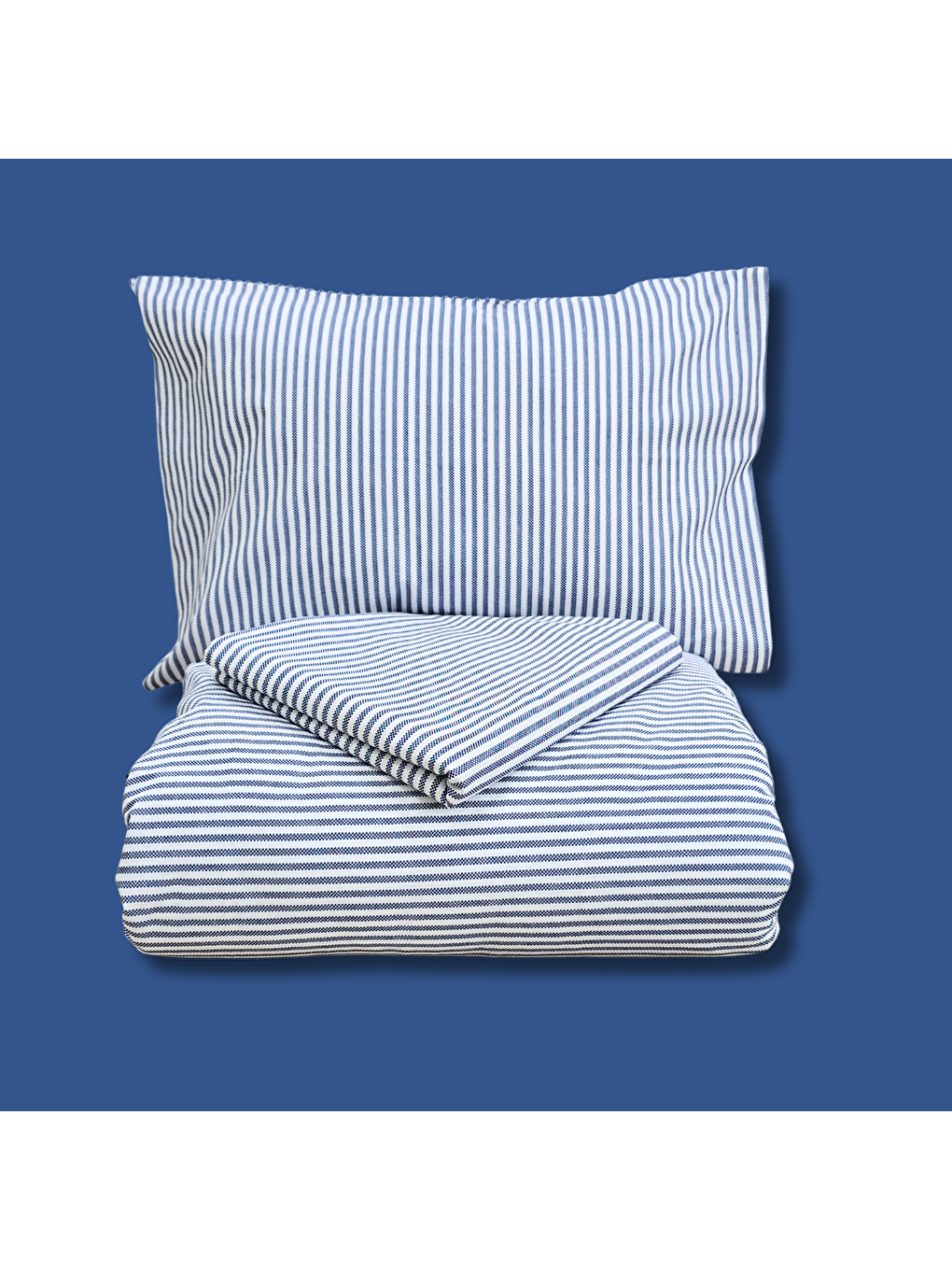 Karışık Çift Kişilik %100 Pamuk İnce Çizgili Nevresim Takımı | Lacivert & Beyaz | 4 Parça | Yumuşak Dokulu-1