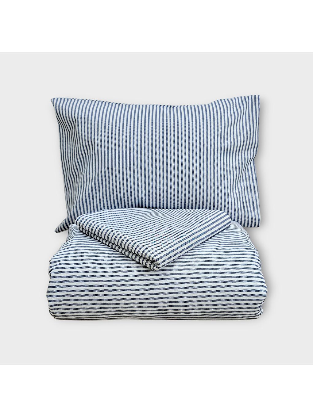 Karışık Çift Kişilik %100 Pamuk İnce Çizgili Nevresim Takımı | Lacivert & Beyaz | 4 Parça | Yumuşak Dokulu-4