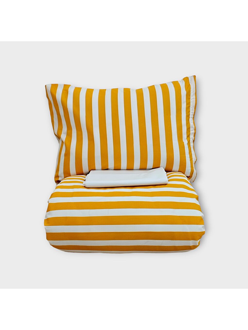 Çift Kişilik %100 Pamuk Kalın Çizgili Nevresim Takımı | Hardal Sarı & Beyaz | 4 Parça | Yumuşak Doku-4