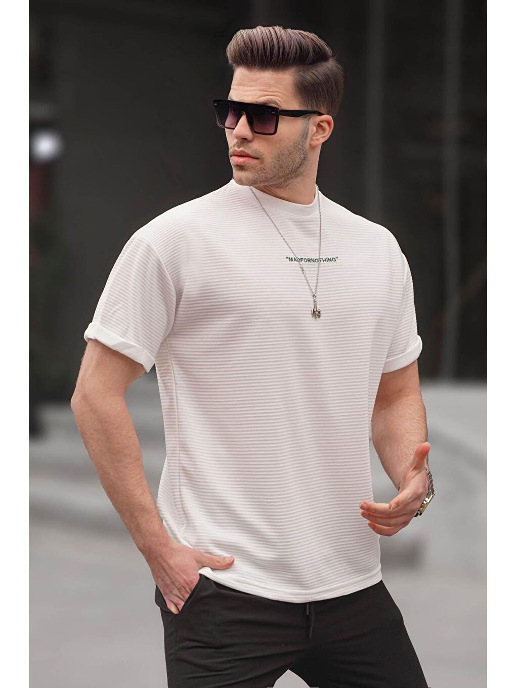 Ekru Elastanlı Basic Erkek Tişört 6060