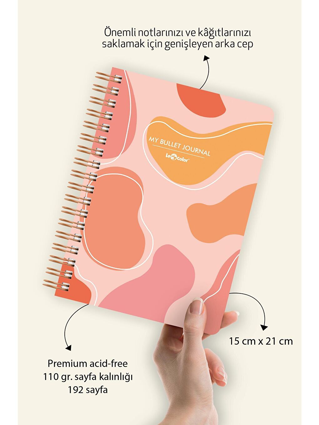 LE COLOR Pembe Noktalı Bullet Journal Pro Defter Pastel Lava A5