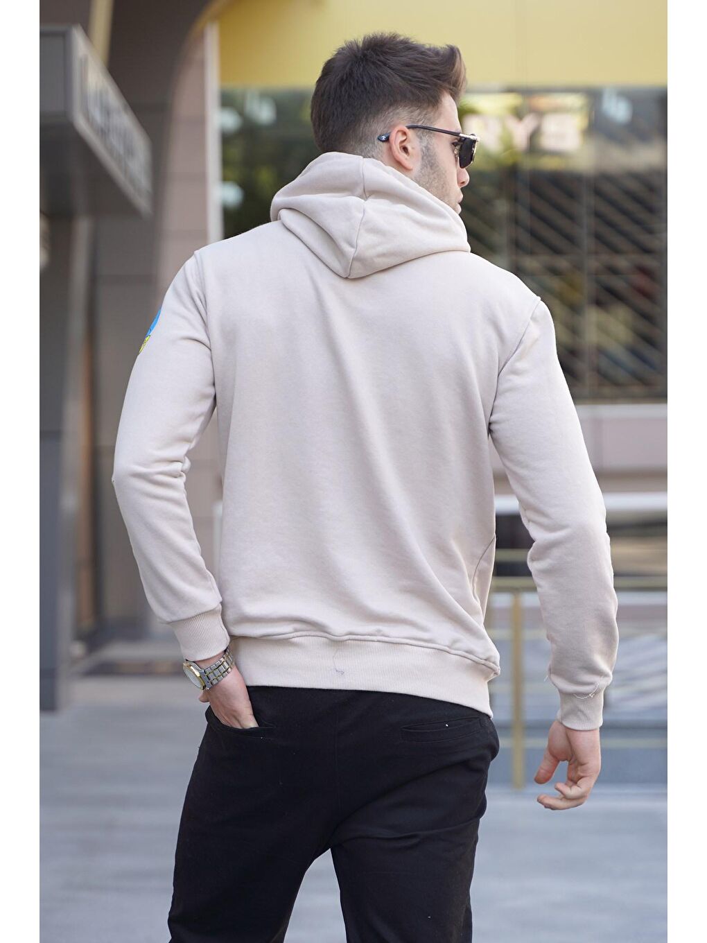 Madmext Bej Baskılı Kapüşonlu Sweatshirt 5896 - 1