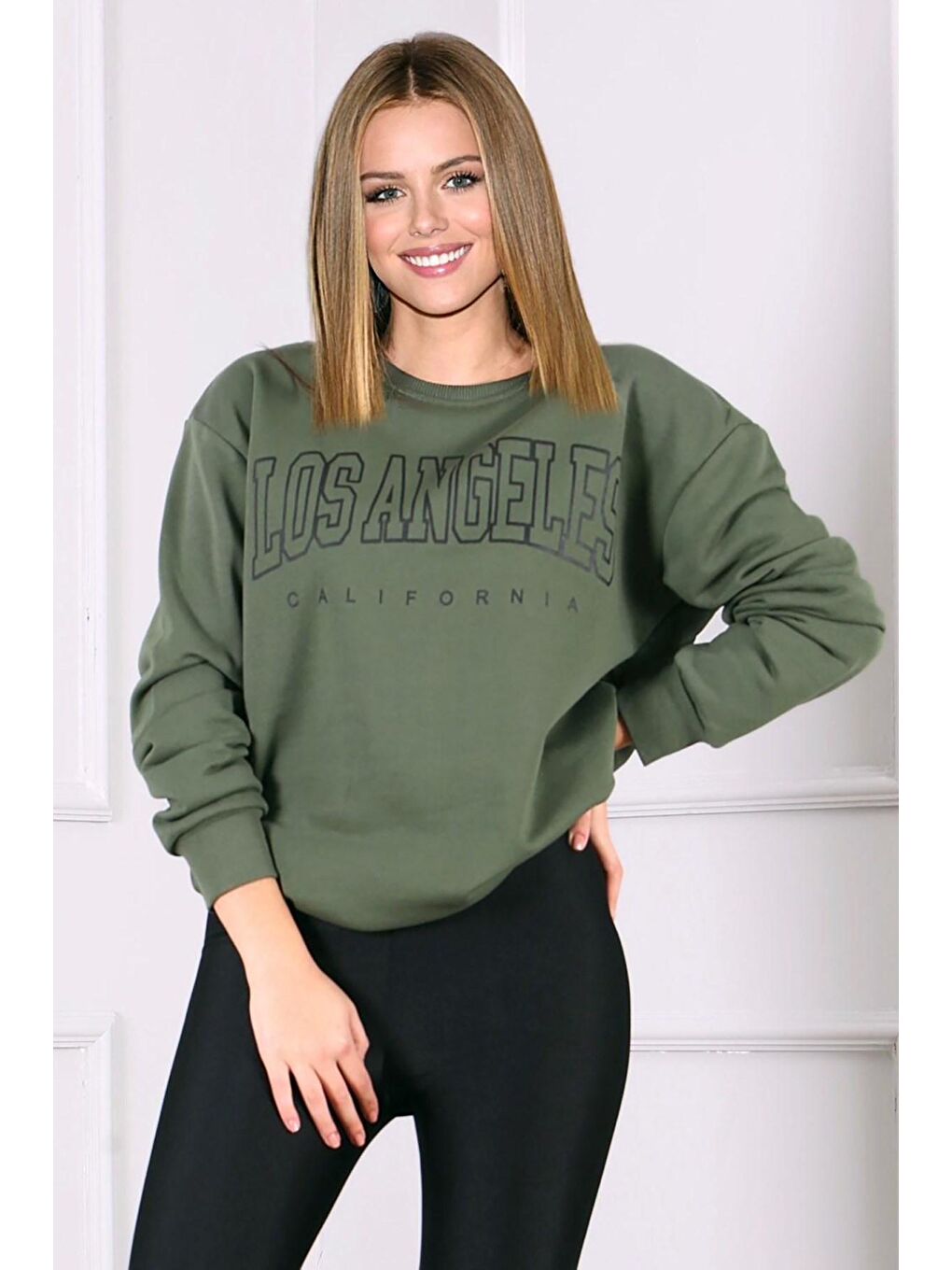 Haki Baskılı Oversize Kadın Sweatshirt Mg780-1