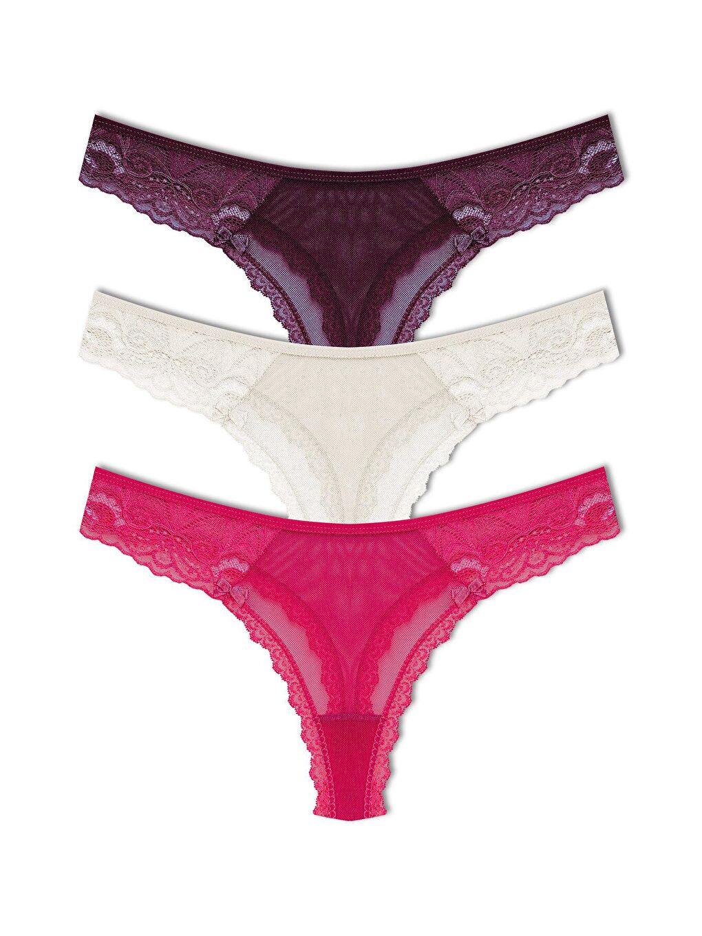 Mor Tül Dantel Tanga Kadın Külot 3'Lü