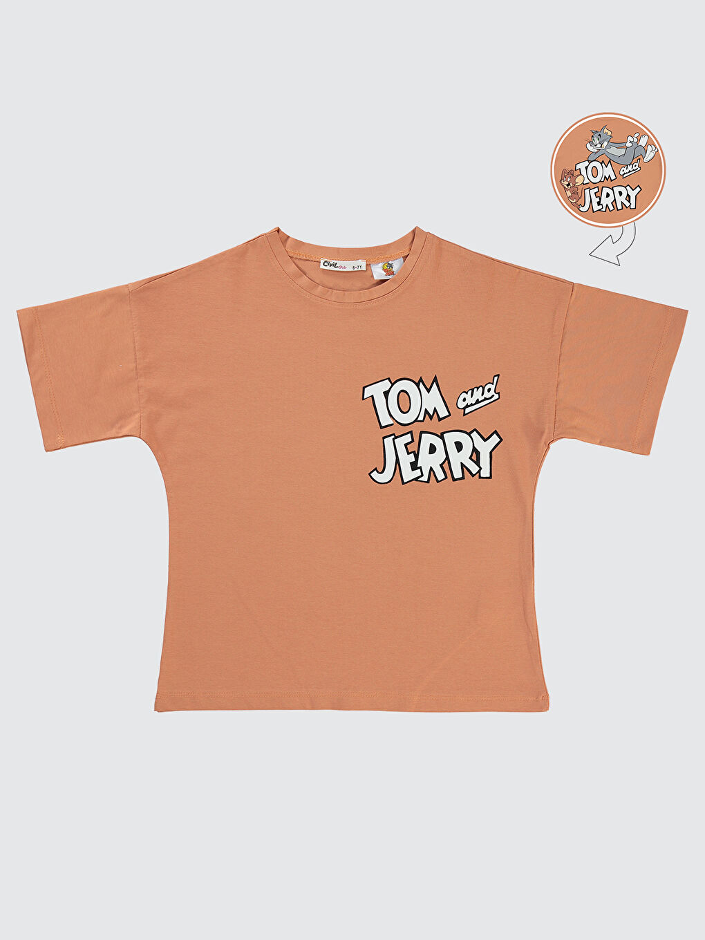 Kahverengi Tom and Jerry Kız Çocuk Tişört 6-9 Yaş İtalyan Kili