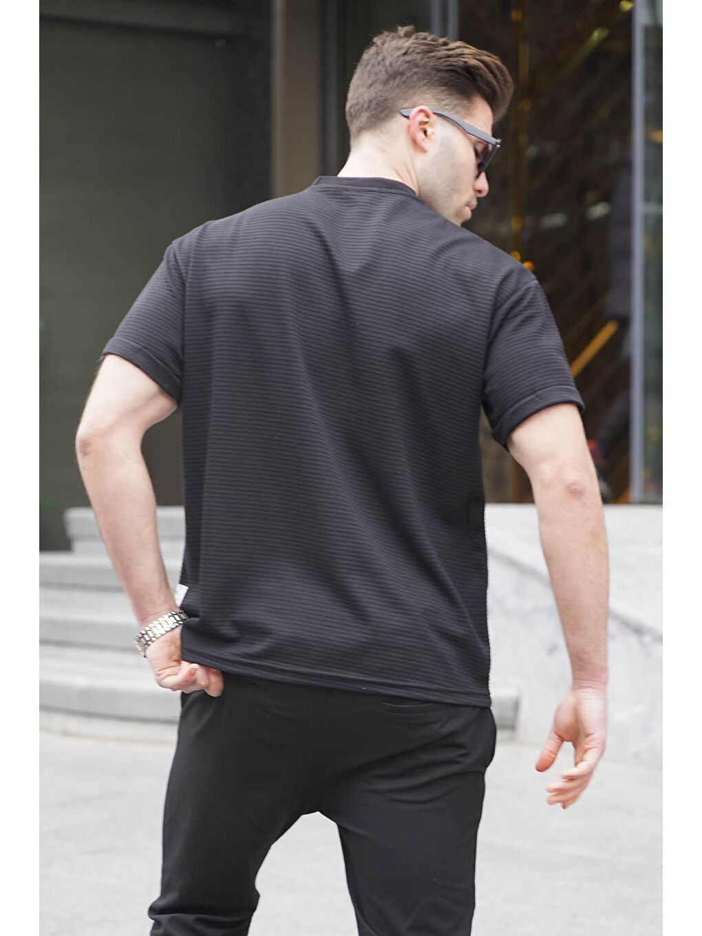 Siyah Elastanlı Basic Erkek %100 Pamuk Tişört 6060-1