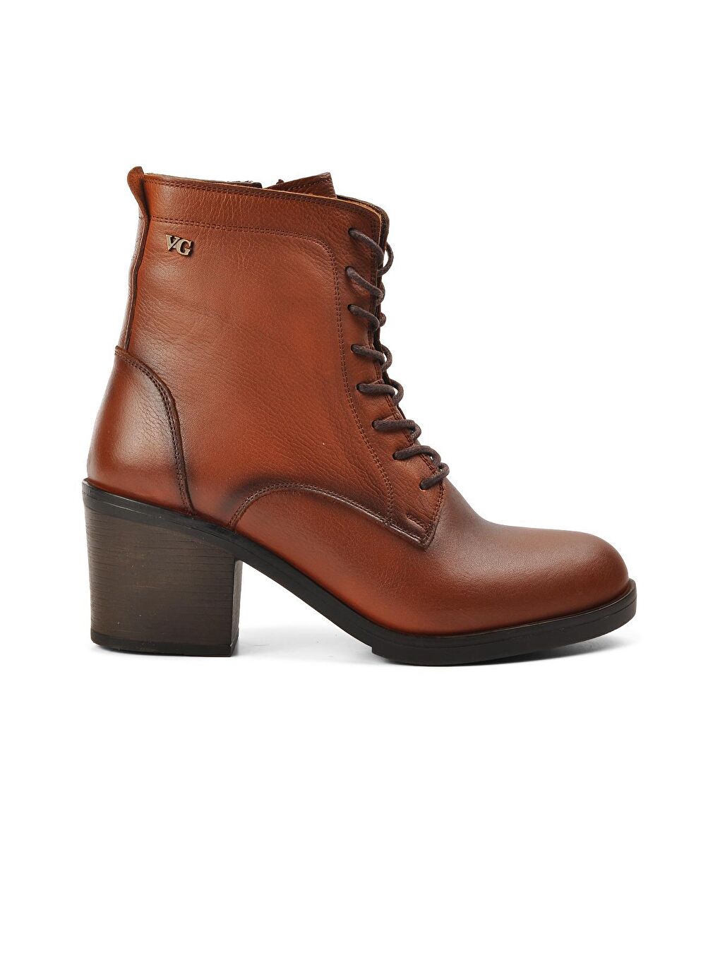 Kahverengi Taba Hakiki Deri Fermuarlı Kadın Topuklu Bot 8927