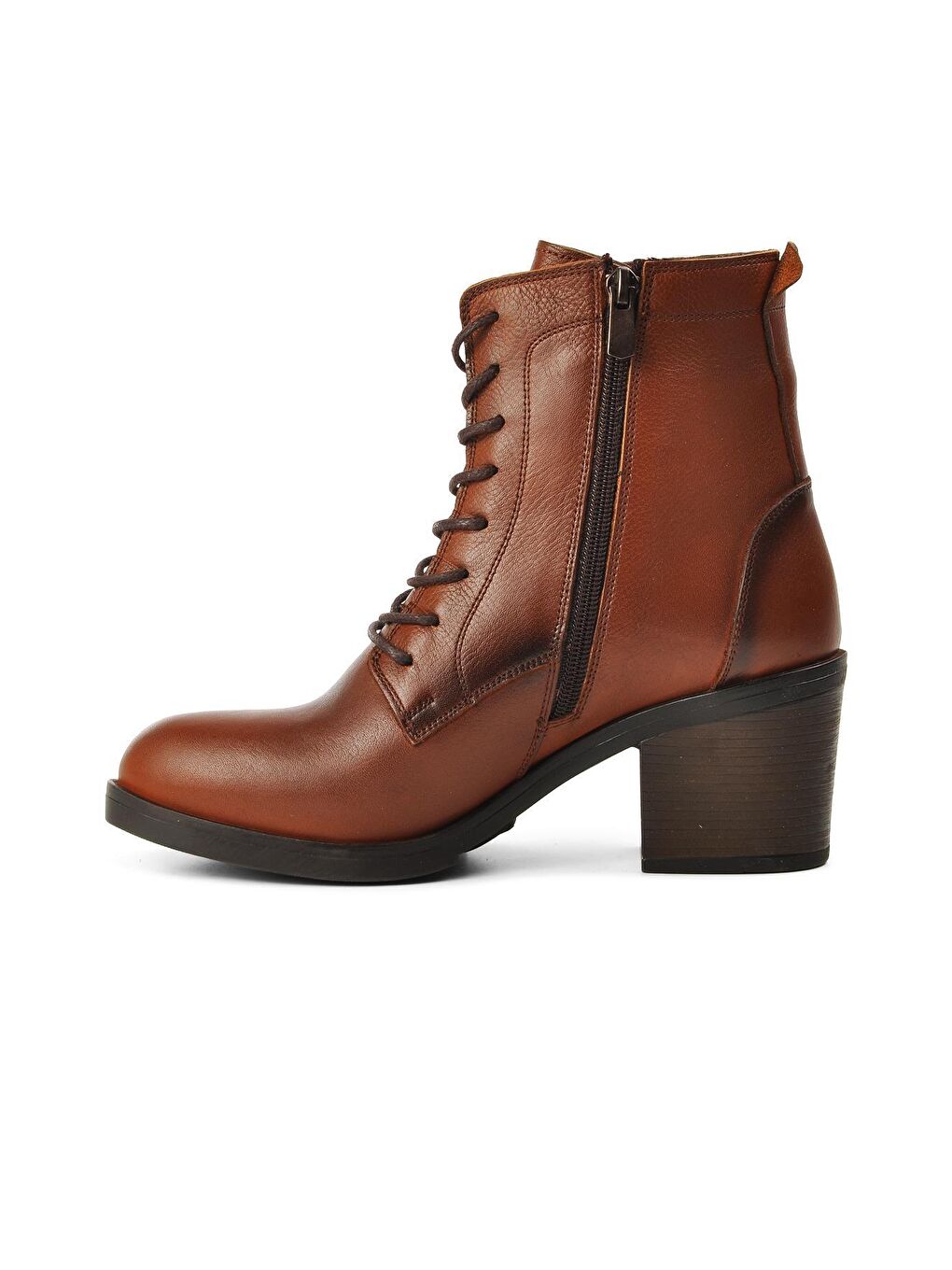Kahverengi Taba Hakiki Deri Fermuarlı Kadın Topuklu Bot 8927-1